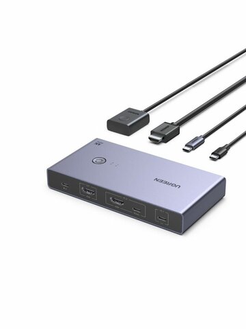Переключатель  UGREEN CM731 (25960) USB-C+HDMI KVM Switch 2 In 1 Out, серый космос