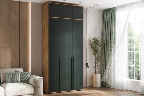 Норд Шкаф 3-х ств.(1200) с АНТРЕСОЛЬЮ (Изумрудный (КРОМКА ИЗУМРУД), Дуб Крафт)