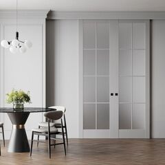 Раздвижная двустворчатая дверь Profil Doors 3.1.2 (р.8) PD вайт крем остеклённая