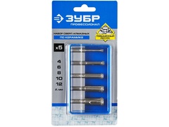 ЗУБР (d 4, 6, 8, 10, 12 мм, Р60), Набор алмазных трубчатых сверл, Профессионал (29850-H5)