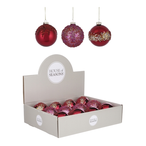 Набор шаров 12шт 8см House of Seasons красный/малиновый 3 вида в ассортименте