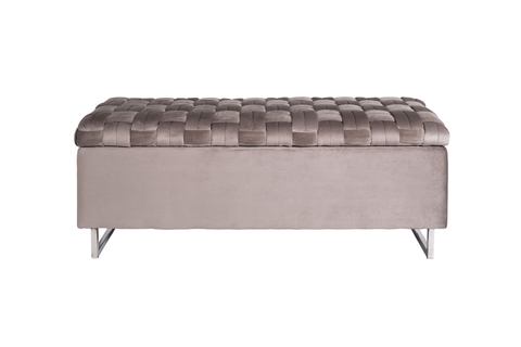 Банкетка с ящиком велюровая 46x40x120см Garda Decor серо-бежевая