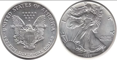 1 Доллар 1989 ШАГАЮЩАЯ Свобода США УНЦИЯ СЕРЕБРО