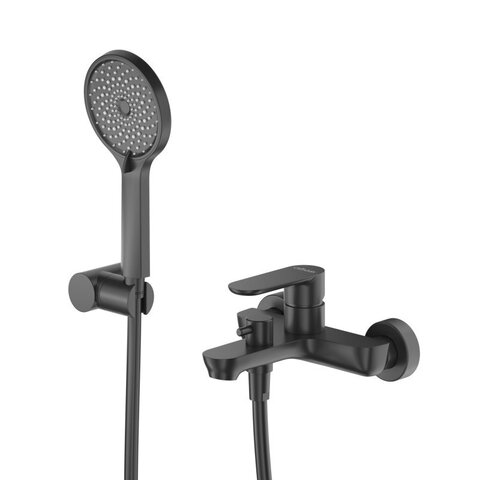 Cezares STYLUS-VD-NOP STYLUS-VD-NOP Смеситель для ванны и душа однорычажный в комплекте с ручным душем, шлангом и держателем, чёрный матовый
