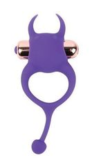 Фиолетовое эрекционное виброкольцо с рожками и хвостиком - 