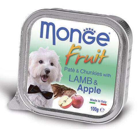 Купить консервы Monge Fruit Lamb & Apple паштет для собак ягненок с яблоком  100г