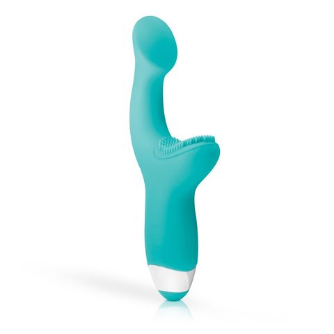 Зеленый вибратор для G-стимуляции с клиторальной щеточкой Yuki G-Spot Vibrator - 19 см. - EDC Good Vibes Only GVO012