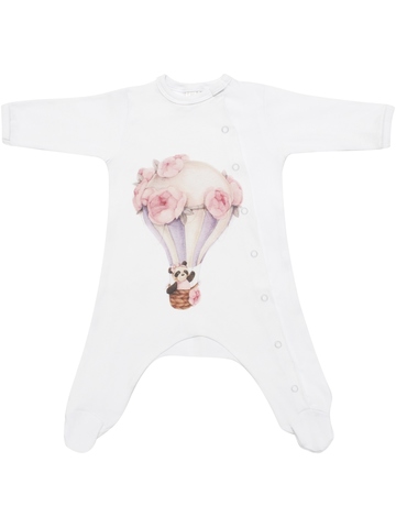 Комбинезон, авторский принт "Панда на воздушном шаре"