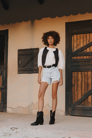 Казаки из натуральной кожи с замшей JESSIE / Черный