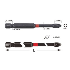 Бита PH2 х65мм Impact(ударная) S2 1шт SGS 6365-PH2-IB