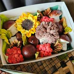 Зефир в коробке «Ежики с подсолнухом и грибами»/23*16 см