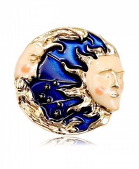 Б033 - Брошь ЛУНА + СОЛНЦЕ с синей эмалью в стилистике SCHIAPARELLI