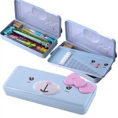 Пенал металлический 2 отделения Alingar, таблица умножения, органайзер, 100 х 220 мм, "Мишка с бантиком", голубой