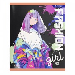 Тетрадь 48л., А5, клетка, Alingar "Fashion Girls", скрепка, мелованный картон (стандарт), выб УФ лак, блок офсет, 4 дизайна в пленке т/у