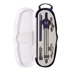 
          Готовальня Alingar, 5 предметов, металл. циркуль, удлинитель,точечная насадка, грифель, держ. для рейсф вставки,пласт. футляр, европодвес, синий