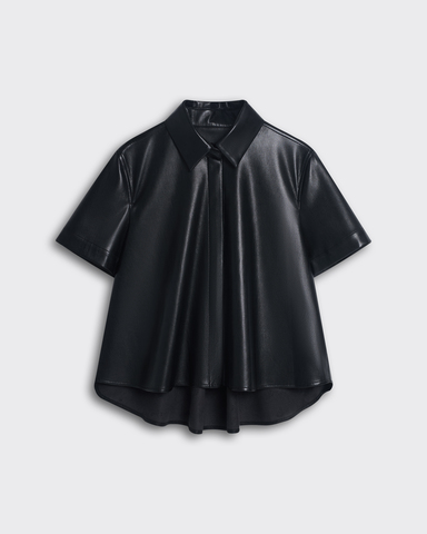 Рубашка из искусственной кожи с коротким рукавом черный