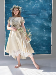 Зефирка. Юбка женская льняная макси с кружевом SY-1284