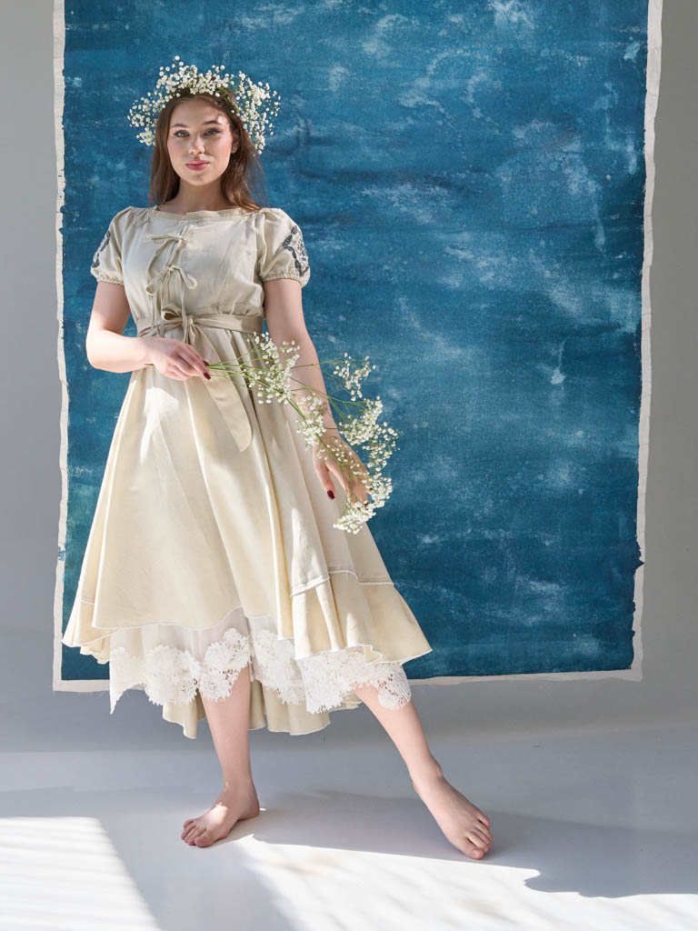 Зефирка. Юбка женская льняная макси с кружевом SY-1284