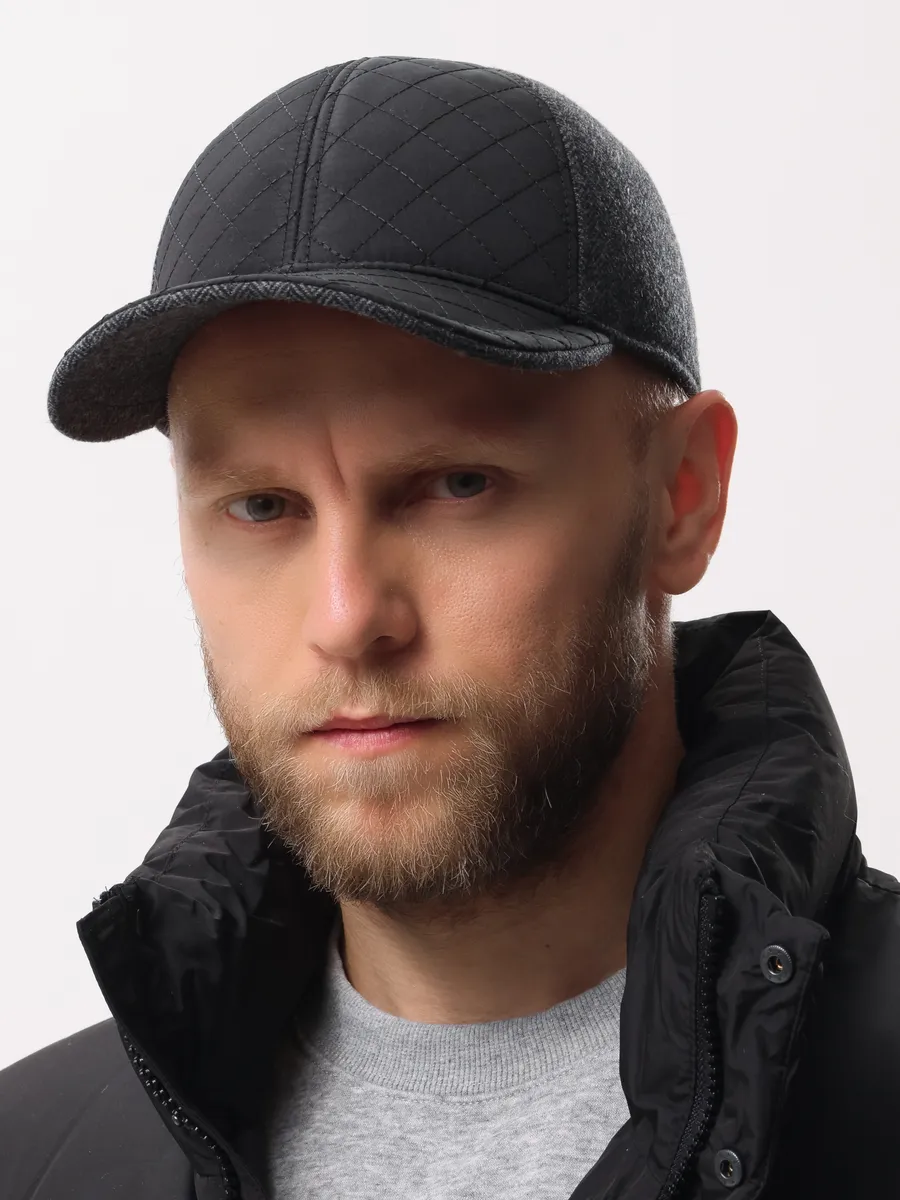 Кепка утепленная с ушками драповая с плащевой вставкой