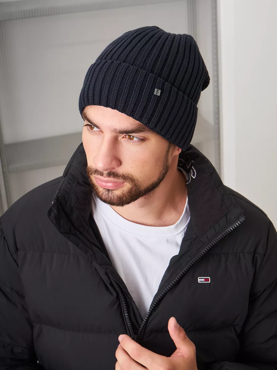 Шапка зимняя на флисе вязаная бини