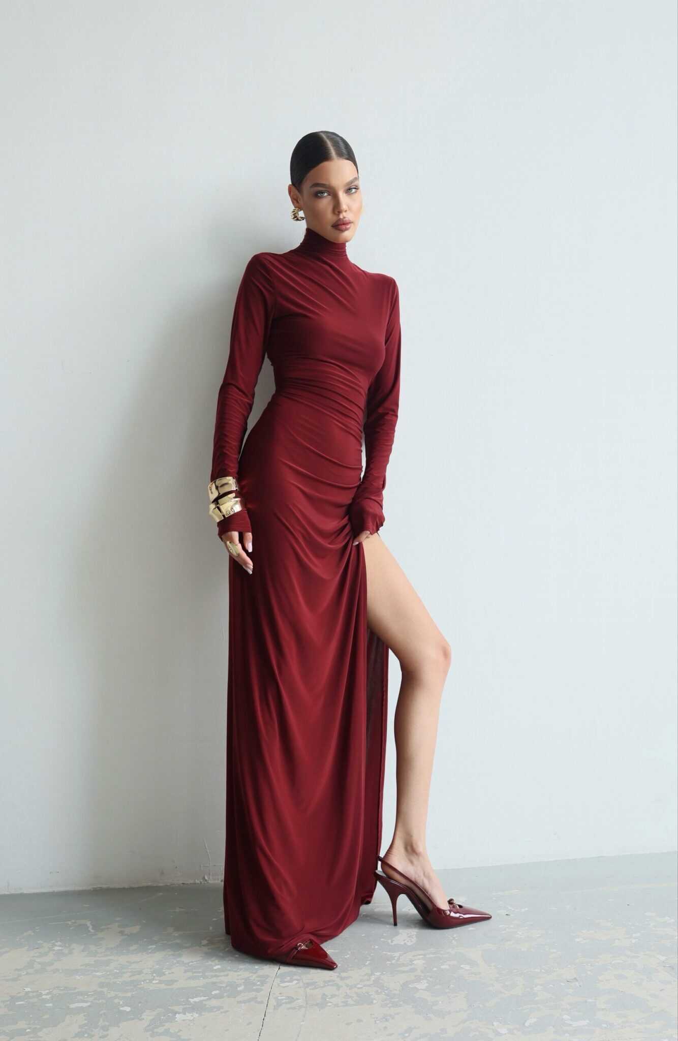 Maxi Dress with Side Draping and Slit