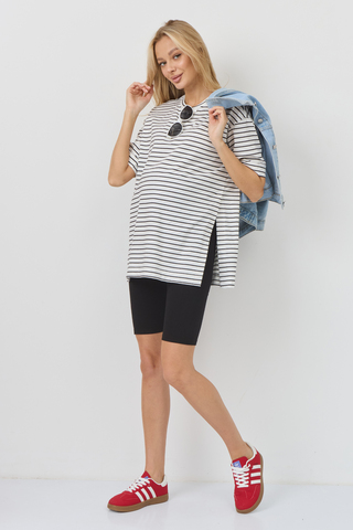 Костюм для беременных 18390 бело-черная полоса+черный