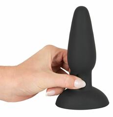 Черная анальная вибропробка с пульсацией в нижней части Thumping Anus Butt Plug - 15 см. - 