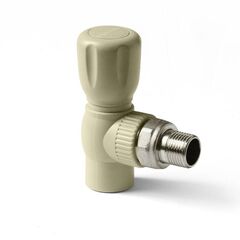 Кран шаровой для радиатора ПП 20-1/2'' PN 25, угловой, с американкой, серый