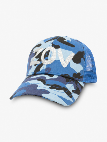 Бейсболка с сеткой «ZOV» синий камуфляж с вышивкой лого / Распродажа