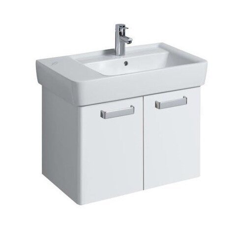 Шкафчик для раковины Geberit Renova Compact, двухдверный: B=67см, H=46.3см, T=47.8см, матовый белый / меламиновое покрытие, ультраглянцевые белые / пленочное покрытие