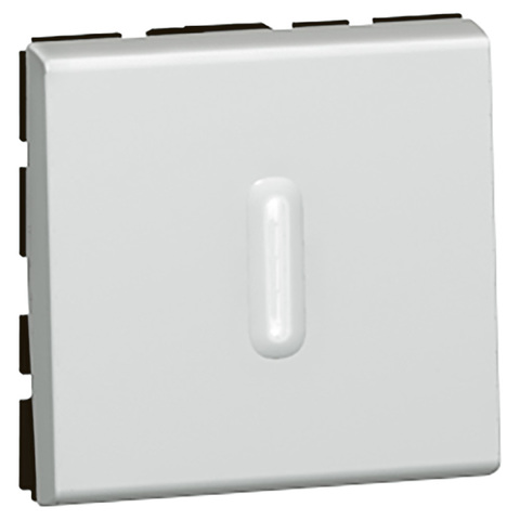 Кнопочный выключатель перекидной 2 модуль - со светодиодной подсветкой - 6 A. Цвет Алюминий. Legrand Mosaic (Легранд Мозаик). 079242