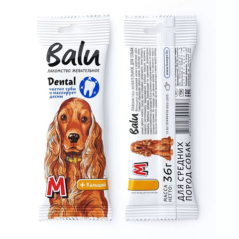 Балу Dental М лакомство Дентал с кальцием для собак средних пород 36 г