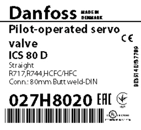 Пилотный клапан ICS1 80 Danfoss 027H8020 стыковой шов