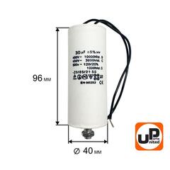 Конденсатор UNITED PARTS CBB60, 30 мкФ, 450В, гибкие выводы+шпилька (90-0335)