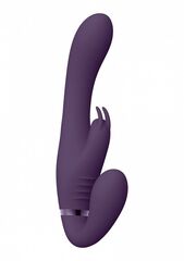 Фиолетовый безремневой вибрострапон Suki со стимулятором клитора - 22 см. - 