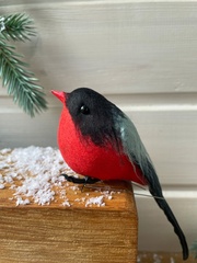 Снегирь, птичка зимняя, с красной грудкой, на проволоке , перьевые, 12*3,5 см, набор 2 шт.