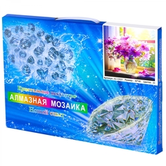 
          Алмазная мозаика Alingar, на подрамнике, с полным заполнением, (глянц) дизайн рамка, 30х40 см, 20 цветов, "Букет на окне"