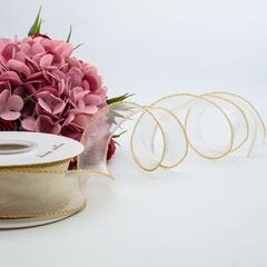 Лента органза с золотой нитью (4см*9,14 м), Айвори