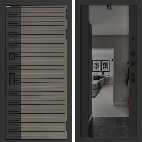 Входная металлическая дверь с зеркалом Бункер HIT Хит B-15 Веллюто кофе / зеркало Макси ФЛЗ - 1 Черный кварц