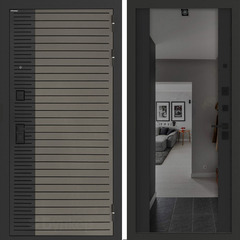 Входная металлическая дверь с зеркалом Бункер HIT Хит B-15 Веллюто кофе / зеркало Макси ФЛЗ - 1 Черный кварц