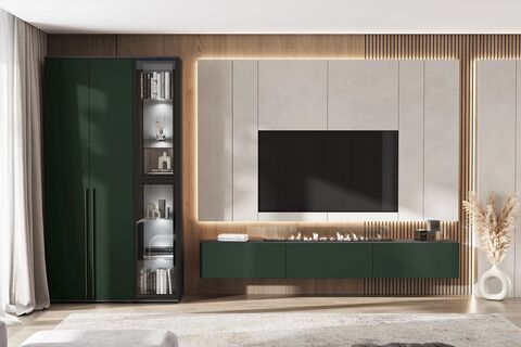 Гостиная Норд № 3 Изумрудный, ГРАФИТ с подсветкой пенал