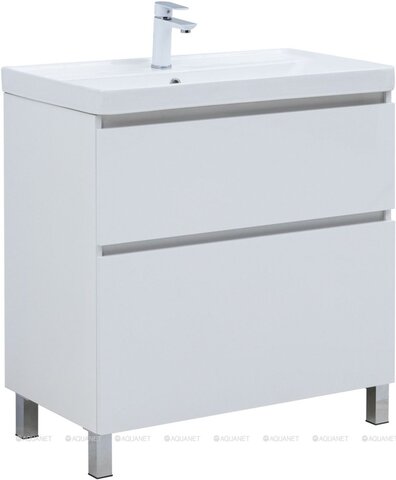 Aquanet 345377 Тумба с раковиной Вега 80 (Ирис) напольная 2 ящ. цв. белый глянец (345377)