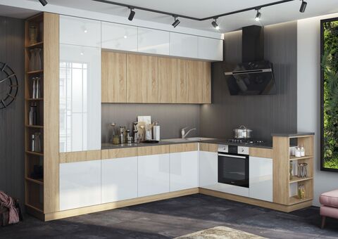 Кухня Техно-5 3,2*2,24м (Сонома/Белый глянец холодный, Сонома (Кастилло темный))