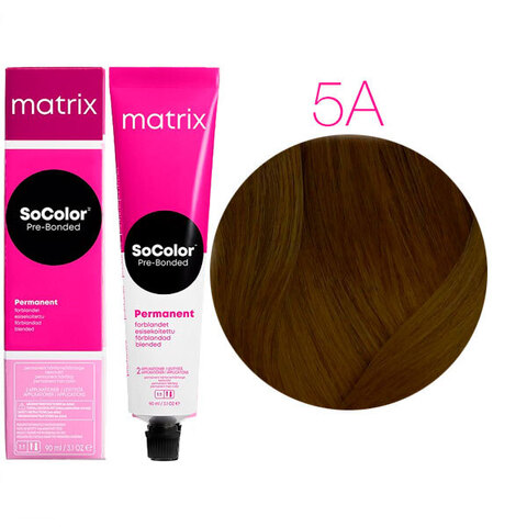 Matrix SoColor Pre-Bonded 5A светлый шатен пепельный, стойкая крем-краска для волос с бондером