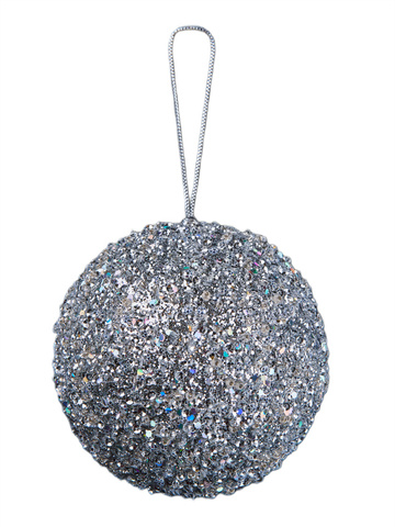 Шар с бисером 10см ChristmasDeLuxe серебро
