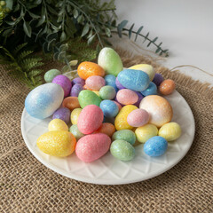 Яйцо разноцветное из пенопласта с блестками, пасхальный декор, 3 размера, цвет микс, набор 44 шт.