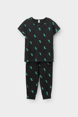Пижама  для девочки  К 1608/зеленые динозавры на черном