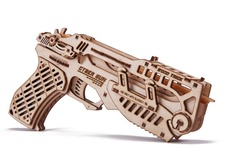 Кибер Пистолет с мишенями от Wood Trick - Деревянный конструктор, резинкострел, сборная модель, 3D пазл