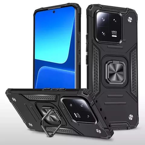 Противоударный чехол Strong Armour Case с кольцом для Xiaomi 13 Pro (Черный)