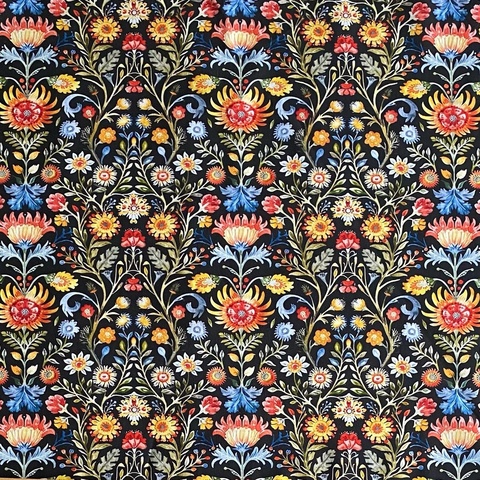 СЛАВЯНСКИЕ ЦВЕТЫ НА ЧЕРНОМ, 100% хлопок